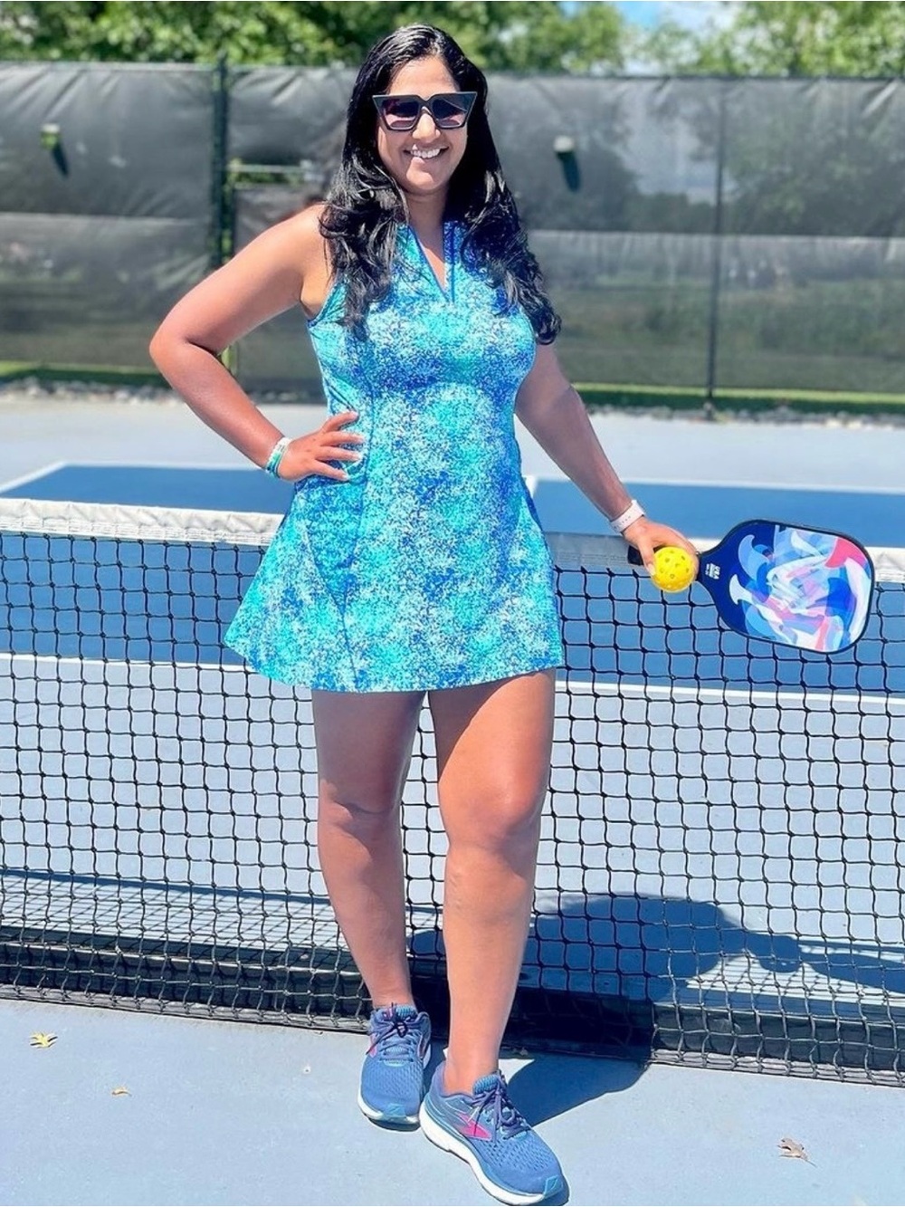 IBKUL Sleeveless Tennis Mini Dress in Spray Paint Blue Green Size Large NEW - Picture 2 of 8